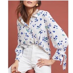 Maeve White Blouse with Blueberry pattern motif